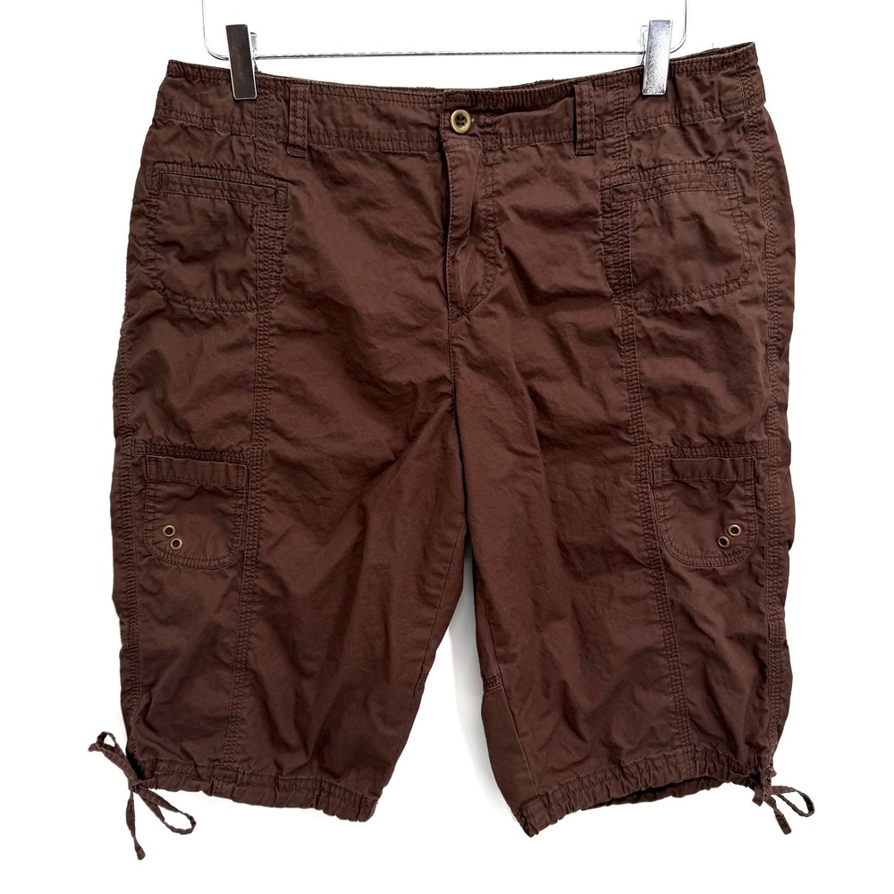 Y2K Dressbarn Brown Cargo Shorts Size 12 Utility Drawstring Hem Streetwear